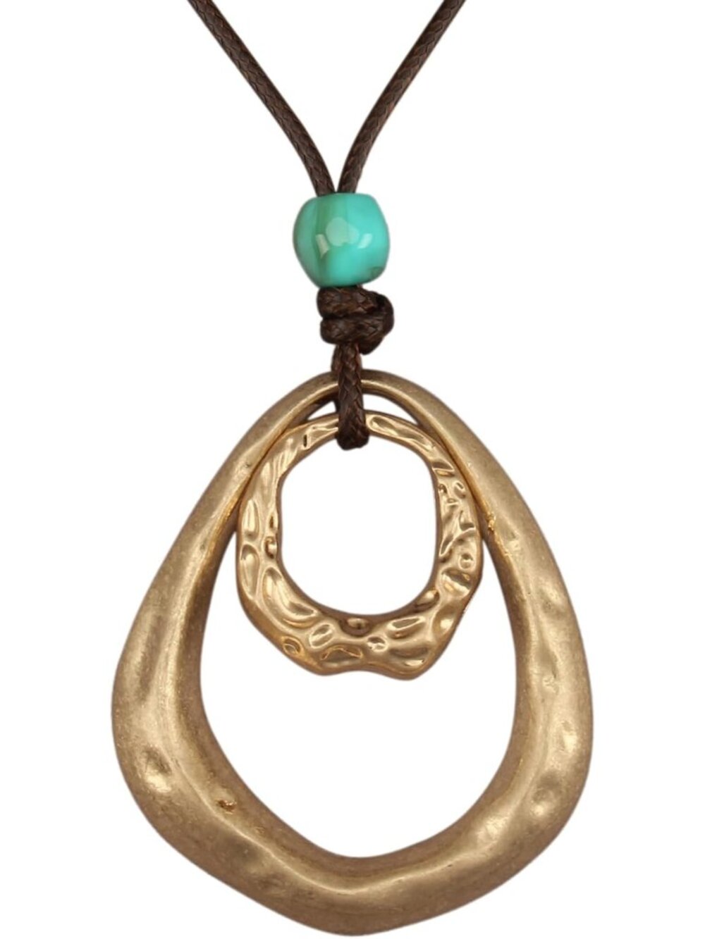Women's Boho Gold Double Hoop Pendant Necklace Turquoise Bead Cord Choker